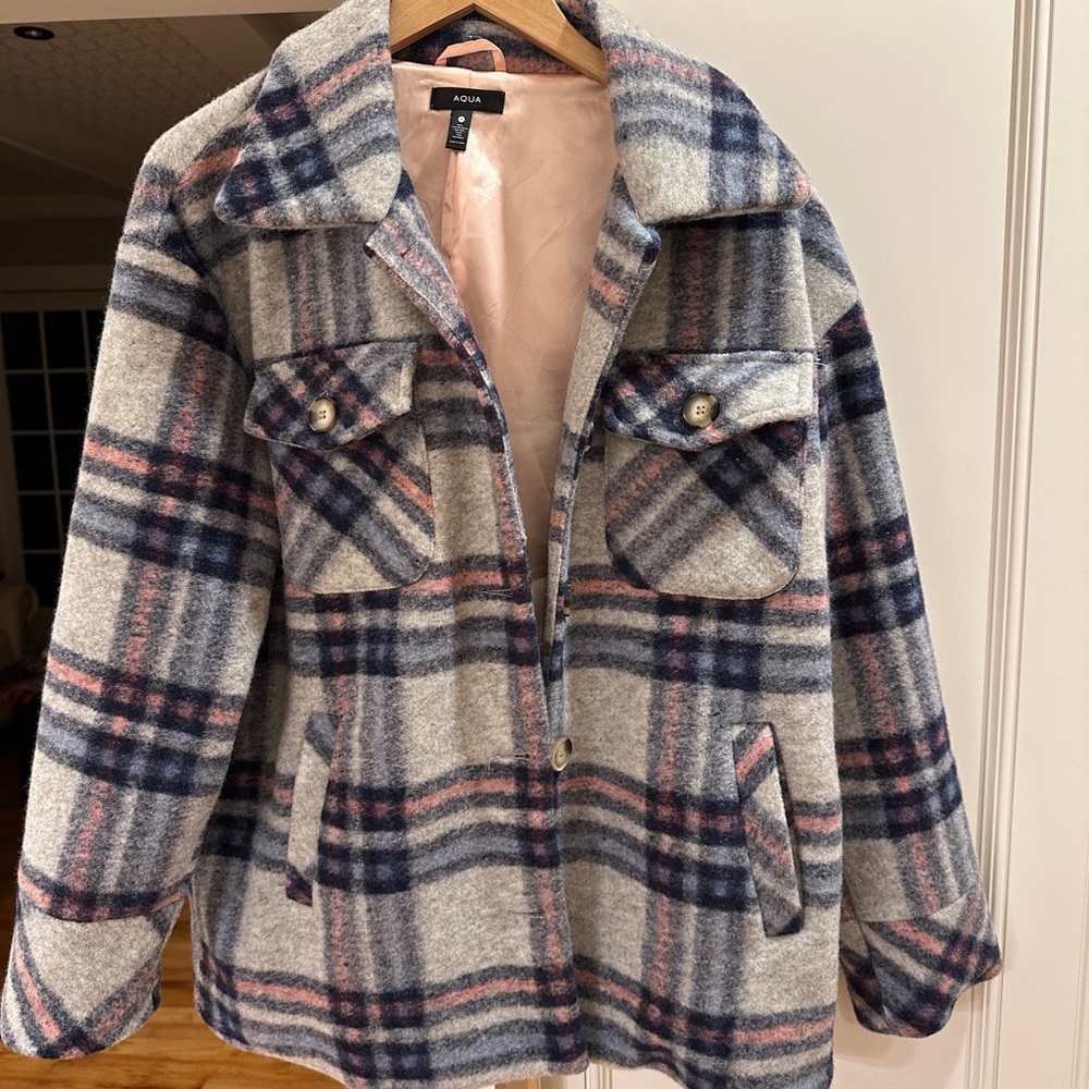 Aqua plaid wool blend jacket